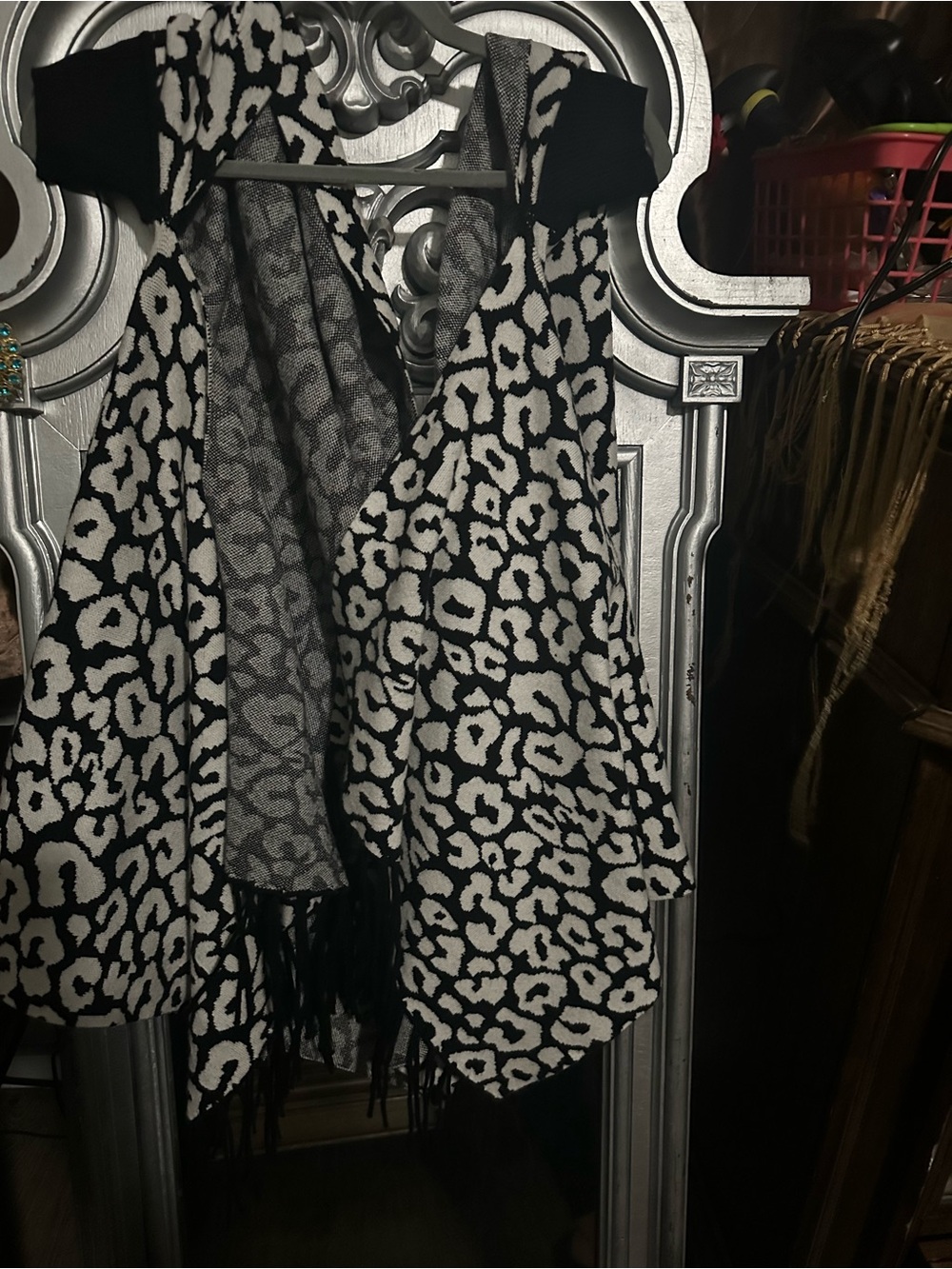Black and White Leopard Print Fringe Cardigan Vest